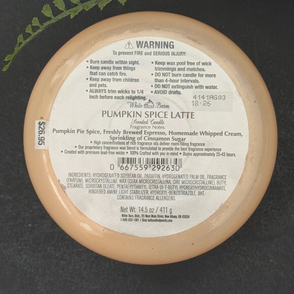BBW Pumpkin Spice Latte White Barn Bath & Body Works 3 Wick Candle - Picture 10 of 10
